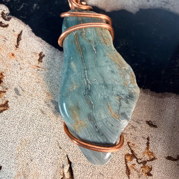 Natural Polished Bogwood Stone Copper Wrapped Pendant | Grounding Earth Energy - Picture 5 of 5